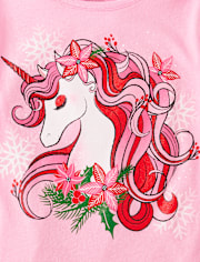 Girls Christmas Unicorn Graphic Tee