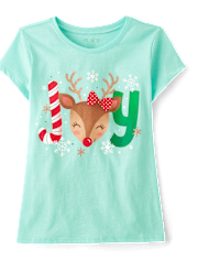 Girls Christmas Joy Reindeer Graphic Tee