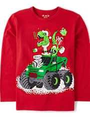 Boys Christmas Dino Truck Graphic Tee