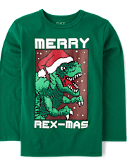 Boys Dino Merry Rex-Mas Graphic Tee