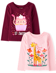 Baby And Toddler Girls Animal Graphic Tee 2-Pack