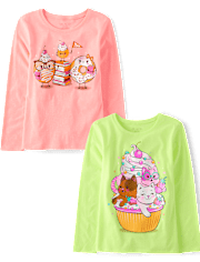 Girls Cat Dessert Graphic Tee 2-Pack