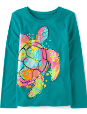 Girls Rainbow Turtle Graphic Tee