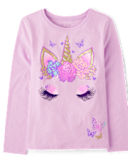 Girls Unicorn Face Graphic Tee