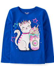 Girls Cat Milkshake Graphic Tee