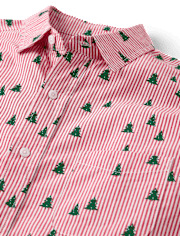 Mens Dad And Me Christmas Tree Poplin Button Up Shirt