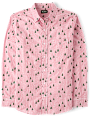 Mens Dad And Me Christmas Tree Poplin Button Up Shirt