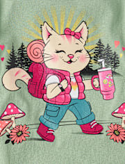 Girls Cat Camping Graphic Tee