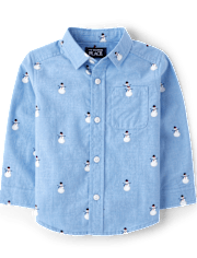 Baby And Toddler Boys Print Poplin Button Up Shirt