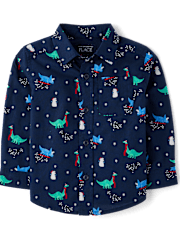 Baby And Toddler Boys Print Poplin Button Up Shirt