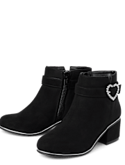 Girls Jeweled Heart Buckle Booties