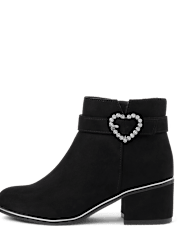 Girls Jeweled Heart Buckle Booties