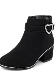 Girls Jeweled Heart Buckle Booties