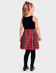Toddler Girls Matching Family Plaid Velour Fit And Flare Dress