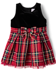 Toddler Girls Matching Family Plaid Velour Fit And Flare Dress