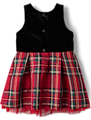 Toddler Girls Matching Family Plaid Velour Fit And Flare Dress