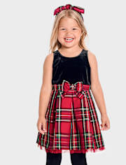 Toddler Girls Matching Family Plaid Velour Fit And Flare Dress