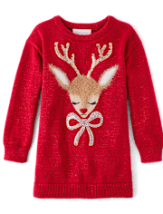 Baby And Toddler Girls Sequin Reindeer Sweater Dress