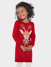 Baby And Toddler Girls Sequin Reindeer Sweater Dress