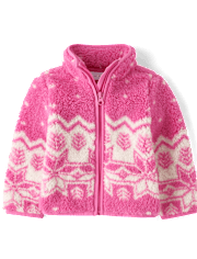 Toddler Girls Print Sherpa Zip Up Jacket