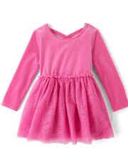 Baby And Toddler Girls Cross Back Glitter Velour Tutu Dress
