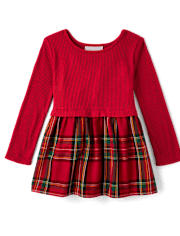 Baby And Toddler Girls Plaid Ribbed Fit And Flare Dress