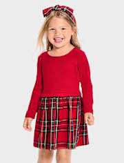 Baby And Toddler Girls Plaid Ribbed Fit And Flare Dress