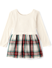 Baby And Toddler Girls Plaid Ribbed Fit And Flare Dress