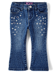 Toddler Girls Embroidered Star Flare Jeans