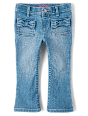 Toddler Girls Bow Patch Pocket Flare Jeans