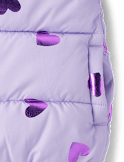 Toddler Girls Foil Heart Quilted Puffer Jacket