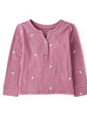 Baby And Toddler Girls Print Thermal Henley Top