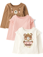 Toddler Girls Bear Top 3-Pack
