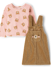 Toddler Girls Bear Skirtall 2-Piece Outfit Set