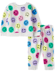 Toddler Girls Rainbow Happy Face Fleece 2-Piece Outfit Set
