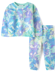 Toddler Girls Tie Dye Star Fleece 2-Piece Outfit Set