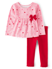 Toddler Girls Heart Bow 2-Piece Outfit Set