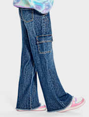 Girls Cargo Wide Leg Jeans