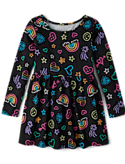 Girls Rainbow Doodle Everyday Dress