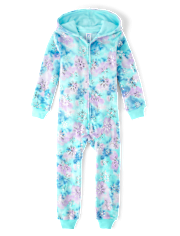 Girls Snowflake Fleece One Piece Pajamas