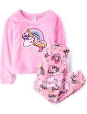 Girls Rainbow Unicorn Pajamas - Cozy Fleece