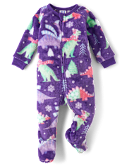 Baby And Toddler Girls Dino Footed One Piece Pajamas - Cozy Fleece