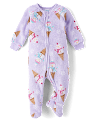 Baby And Toddler Girls Snowman Ice Cream Fleece Footed One Piece Pajamas