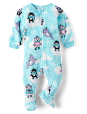 Baby And Toddler Girls Winter Animals Footed One Piece Pajamas - Cozy Fleece