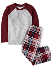 Boys Plaid Henley Pajamas