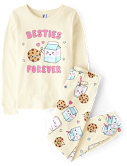 Girls Milk And Cookies Snug Fit Cotton Pajamas