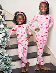 Girls Heart Snug Fit Cotton Pajamas