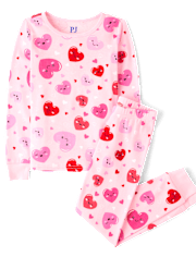 Girls Heart Snug Fit Cotton Pajamas