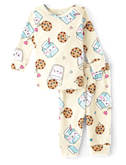 Baby And Toddler Girls Milk And Cookies Snug Fit Cotton Pajamas