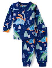 Pyjama d'hiver ajusté en coton pour bébé et tout-petit garçon motif dinosaure